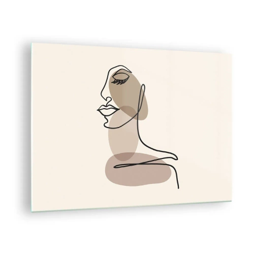 Schilderen op glas - Een minimalistisch vrouwenportret met een doorlopende lijn. - 70x50cm - Een bepaalde lijn van schoonheid - Moderne wanddecoratie voor woonkamer en slaapkamer ARTTOR