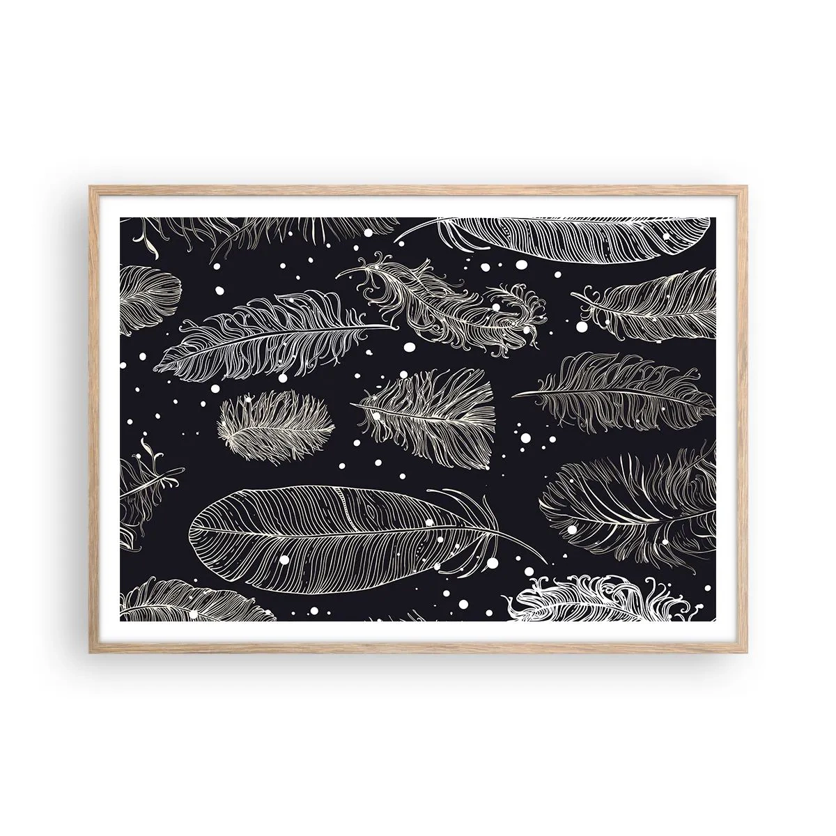 Een poster in een licht eiken lijst - Gevederde kant - 100x70 cm