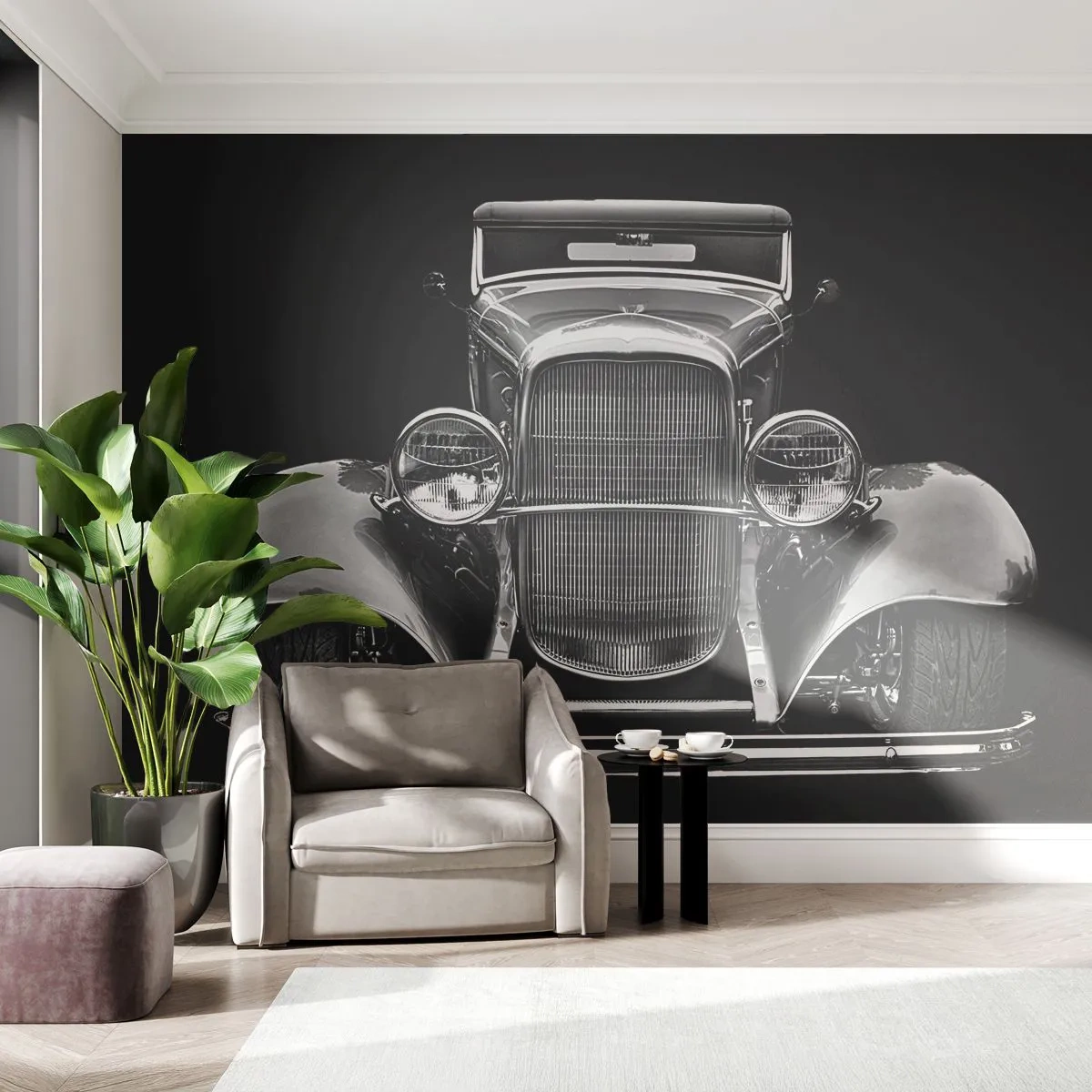 Fotobehang Premium Canvas - Een echte gentleman - Retro, Auto, Klassiek - 250x175 cm