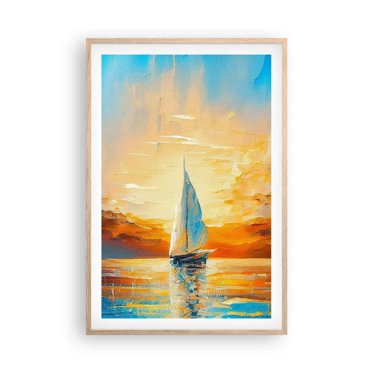 Een poster in een licht eiken lijst - Zeilen in goud - 61x91 cm