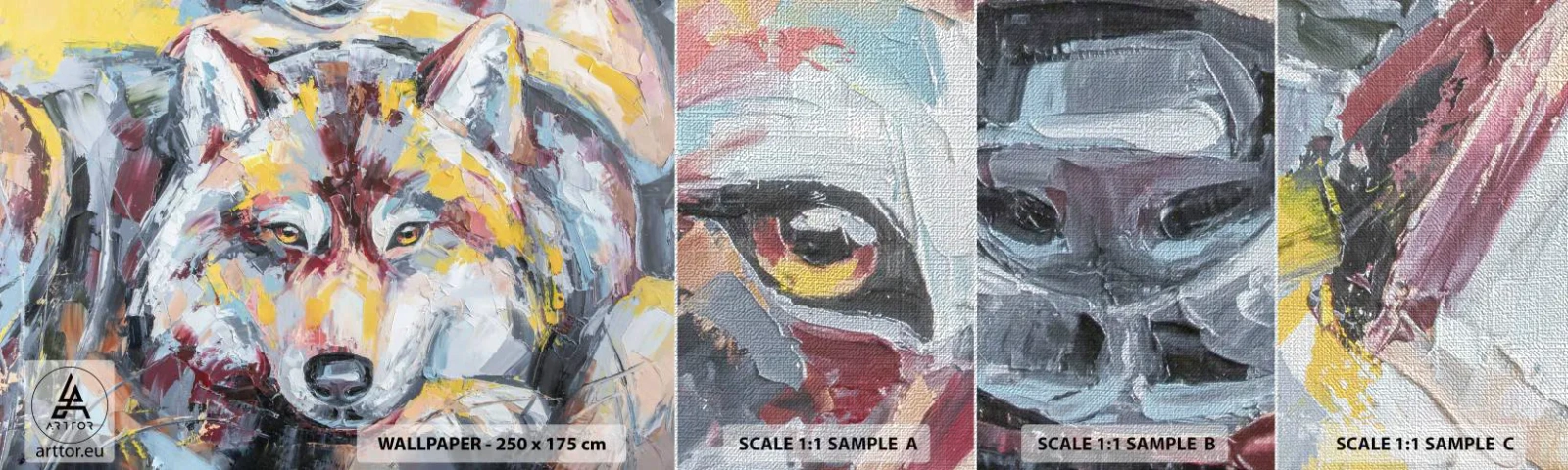 Fotobehang Monster Premium Canvas - Gemoedsrust onder dierbaren - Abstractie, Wolf, Schilderen - 100x30 cm