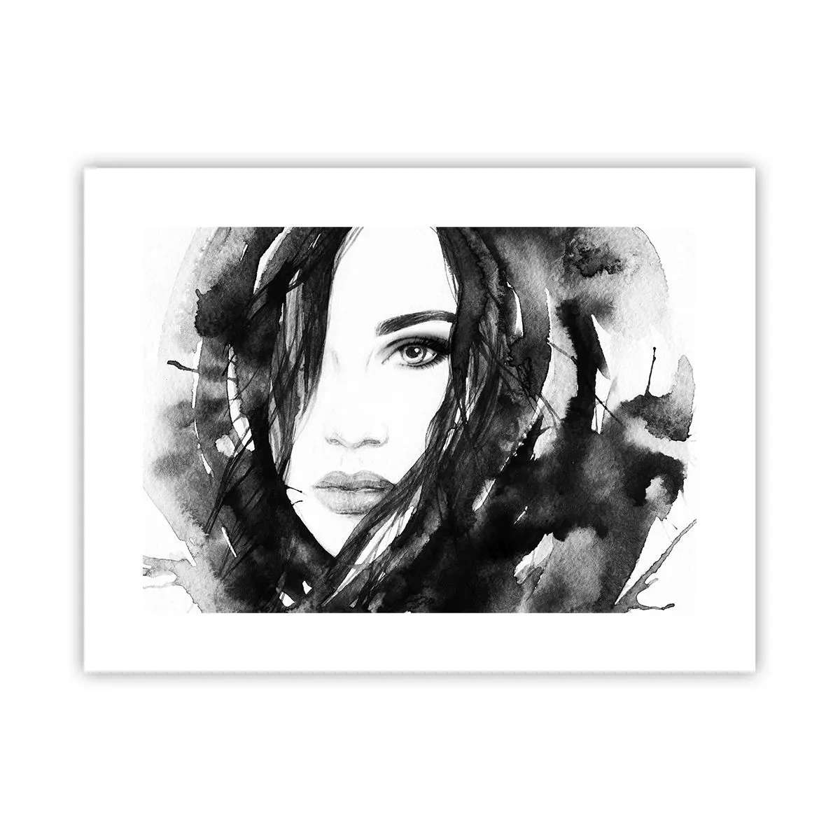 Poster - Portret van een dame in zwart en wit - 40x30 cm