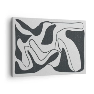 Schilderen op canvas - Zwart-wit abstractie met organische vormen - 70x50cm - Abstract doolhofplezier - Moderne wanddecoratie voor woonkamer en slaapkamer ARTTOR