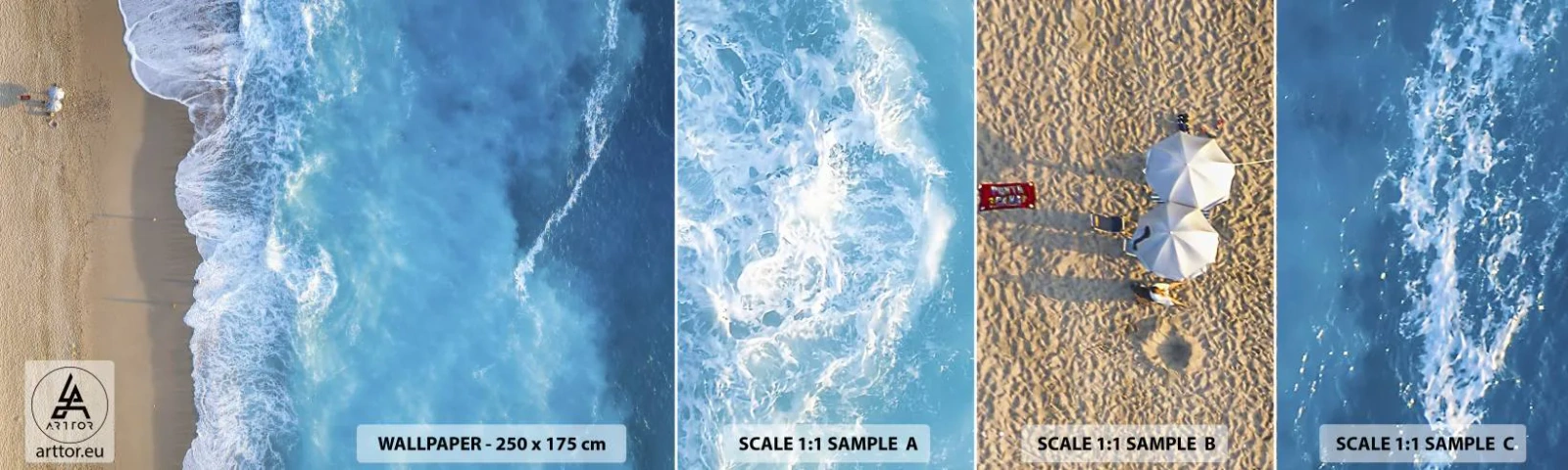 Fotobehang Monster Zelfklevend Deluxe Sticker - De kracht van blauw - Landschap, Strand, Zee - 100x30 cm