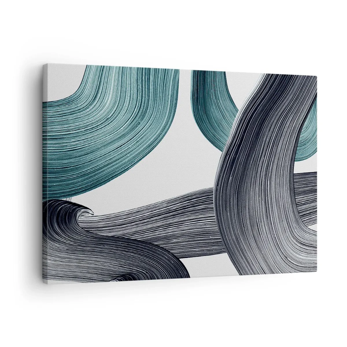 Schilderen op canvas - Vloeiende abstracte lijnen in tinten groen en grijs - 70x50cm - Smaragdgroene en zwarte paden - Moderne wanddecoratie voor woonkamer en slaapkamer ARTTOR