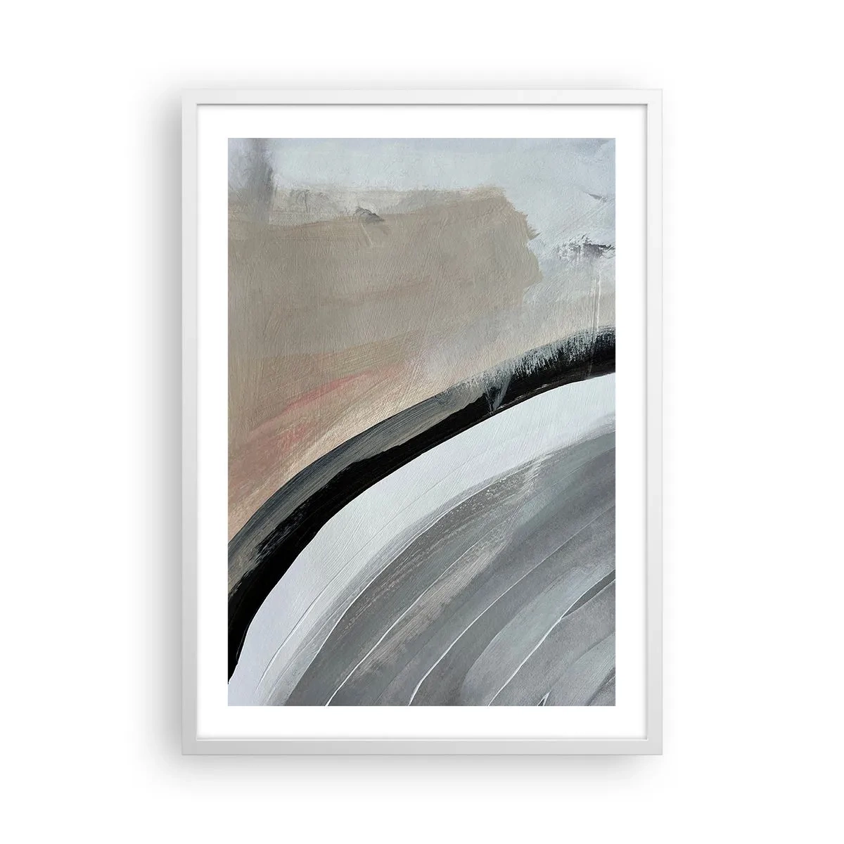 Poster in een witte lijst - Compositie: boog van zwart en grijs - 50x70 cm