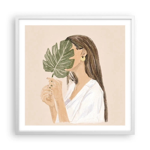 Poster in een witte lijst - Mysterieus portret met een waaier - 60x60 cm