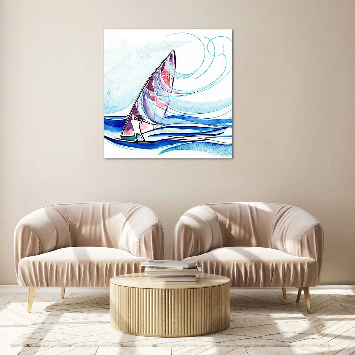 Schilderen op glas - Met de wind op het ritme van de golven - 50x50 cm