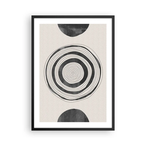 Poster in een zwarte lijst - Een minimalistische compositie van geometrische cirkels - 50x70cm - Wat belangrijk is, is wat er tussenin zit - Moderne wanddecoratie voor woonkamer en slaapkamer ARTTOR