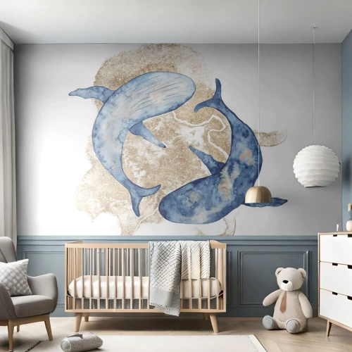 Fotobehang Premium Canvas - Vriendschap of liefde? - Dolfijnen, Abstractie, Deel - 250x175 cm