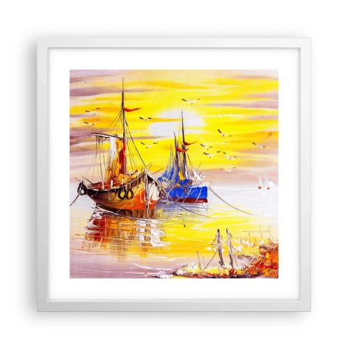 Poster in een witte lijst - Een welverdiende rust in de haven - 40x40 cm