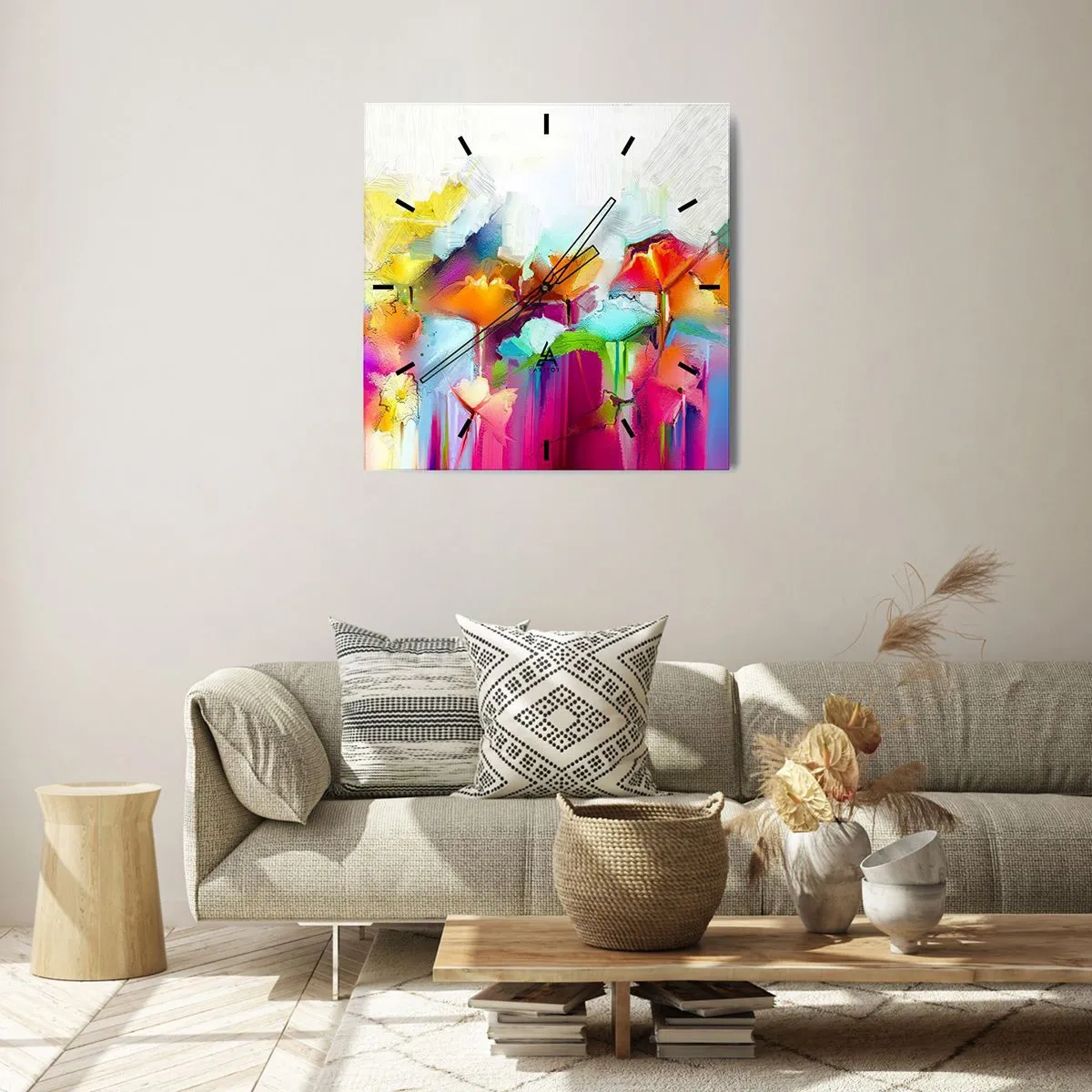 Wandklok - Klok - De regenboog is tot bloei gekomen - 40x40 cm