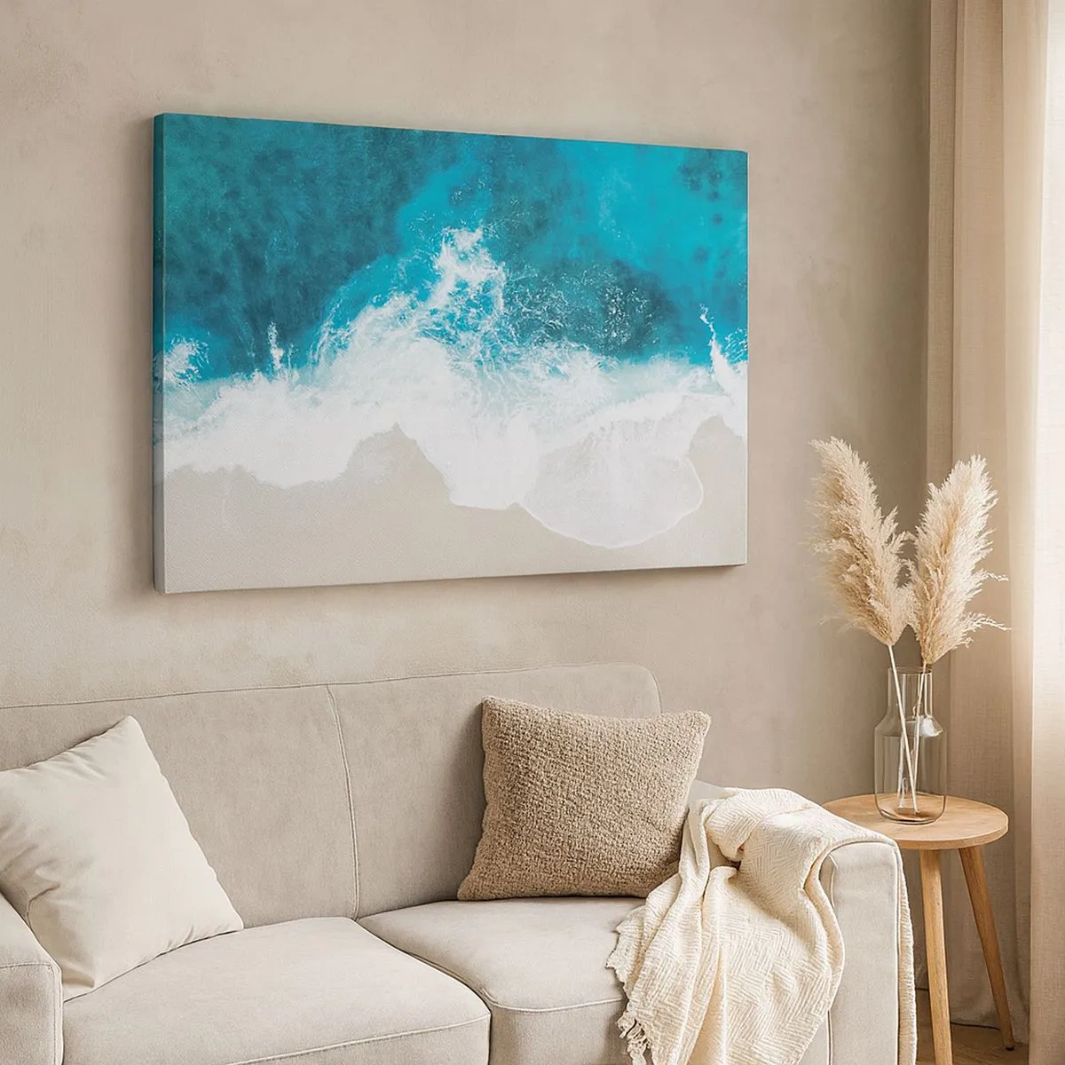 Schilderen op canvas - Turquoise oceaan golven op licht zand - 70x50cm - Natuurlijke streling - Moderne wanddecoratie voor woonkamer en slaapkamer ARTTOR