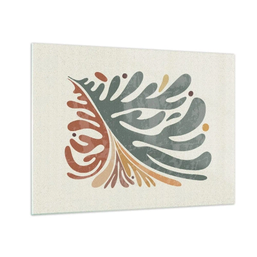 Schilderen op glas - Abstract blad in warme kleuren - 70x50cm - Veelkleurig blad - Moderne wanddecoratie voor woonkamer en slaapkamer ARTTOR