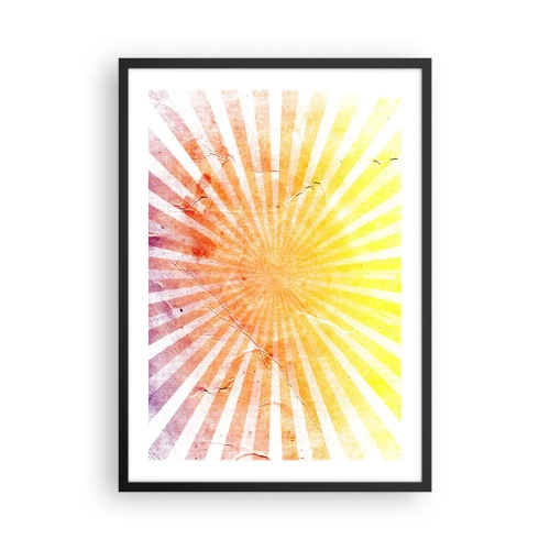 Poster in een zwarte lijst - Abstract patroon van stralen in tinten geel en rood - 50x70cm - Zonsopgangen en zonsondergangen - Moderne wanddecoratie voor woonkamer en slaapkamer ARTTOR