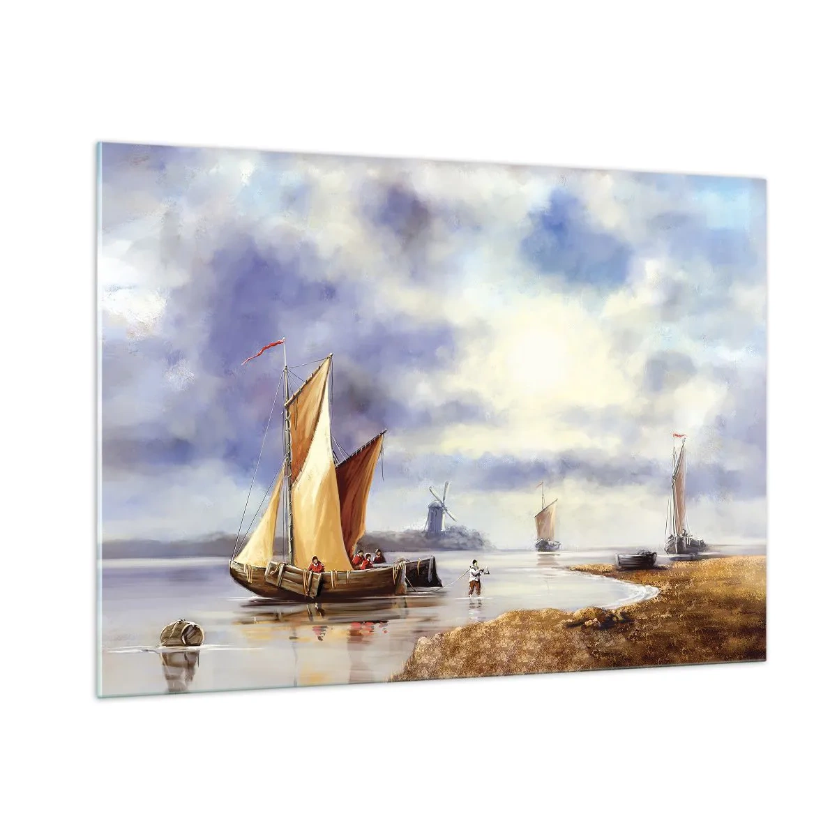 Schilderen op glas - De terugkeer van zeelieden - 100x70 cm