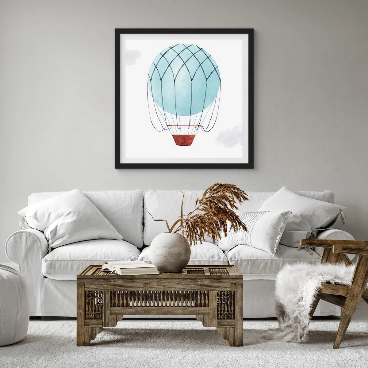 Poster in een zwarte lijst - Hekemaal in de wolken - 40x40 cm