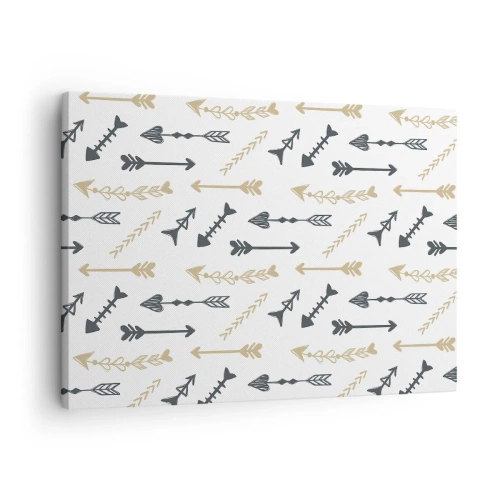 Schilderen op canvas - Een minimalistisch patroon met pijlen in beige en grijze kleuren. - 70x50cm - De droom van de boogschutter - Moderne wanddecoratie voor woonkamer en slaapkamer ARTTOR