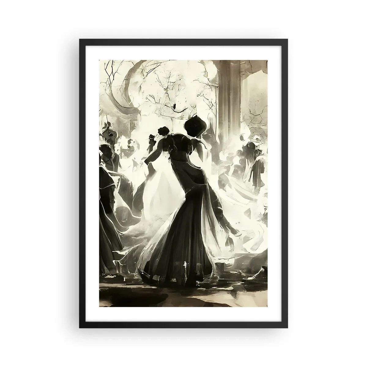Poster in een zwarte lijst - Een elegante bal in zwart-wit - 50x70cm - De grote maskerade - Moderne wanddecoratie voor woonkamer en slaapkamer ARTTOR