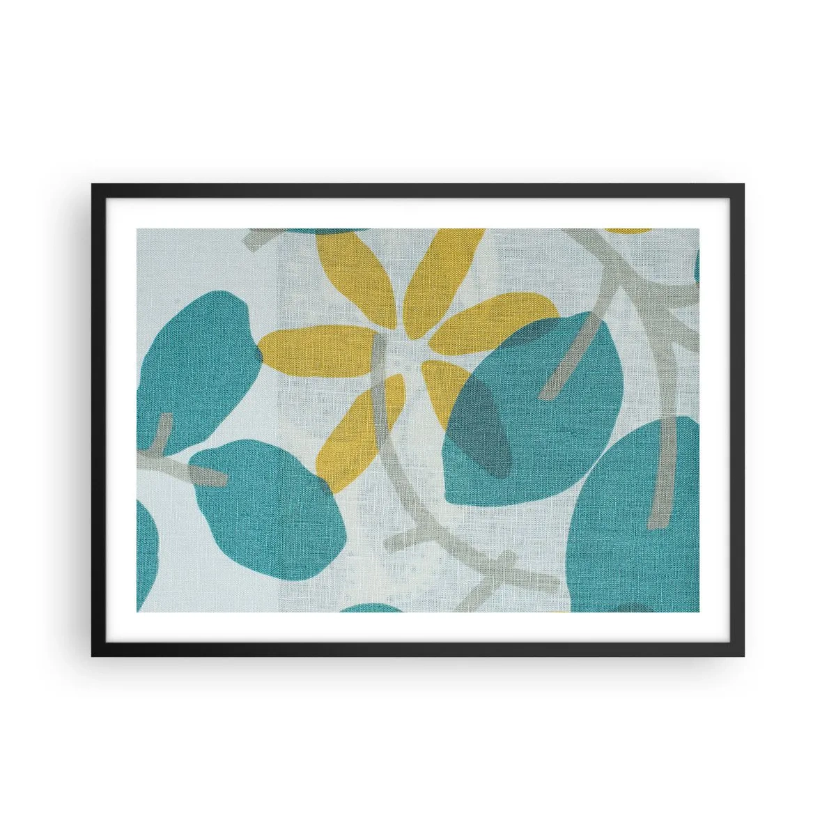 Poster in een zwarte lijst - Tussen de azuurblauwe bladeren - 70x50 cm