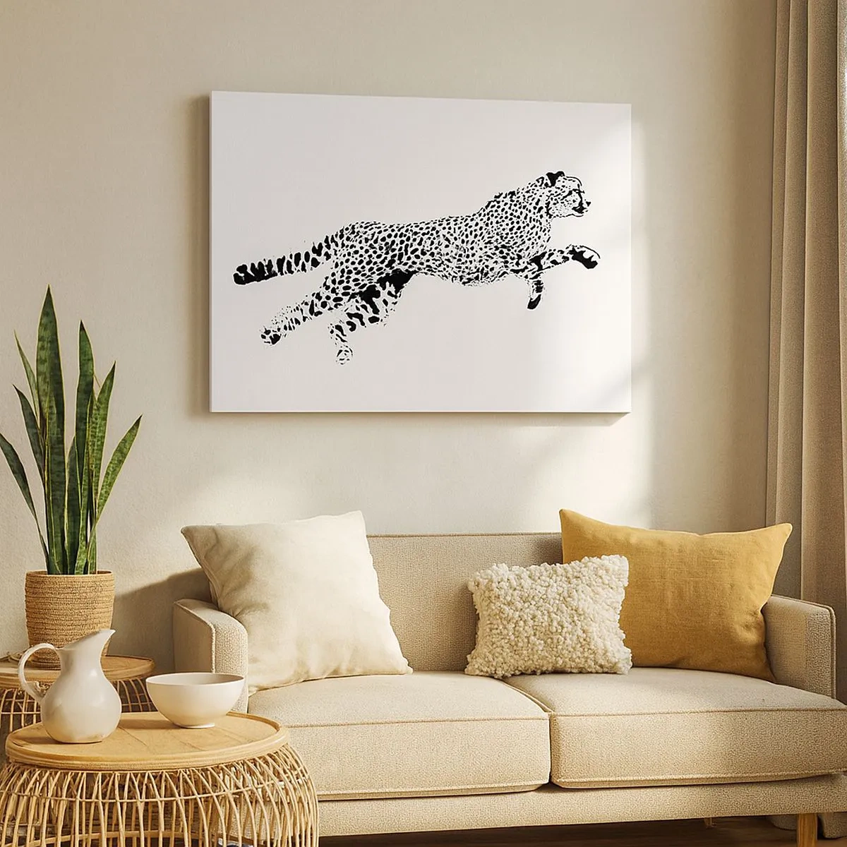 Schilderen op canvas - Minimalistische afbeelding van een bewegende cheeta - 70x50cm - De snelste op aarde - Moderne wanddecoratie voor woonkamer en slaapkamer ARTTOR