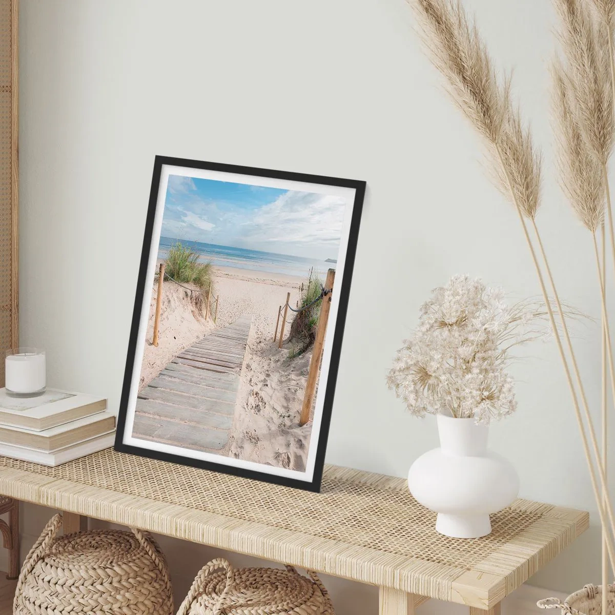 Poster in een zwarte lijst - Pad naar het strand met uitzicht op zee - 50x70cm - naar de horizon - Moderne wanddecoratie voor woonkamer en slaapkamer ARTTOR