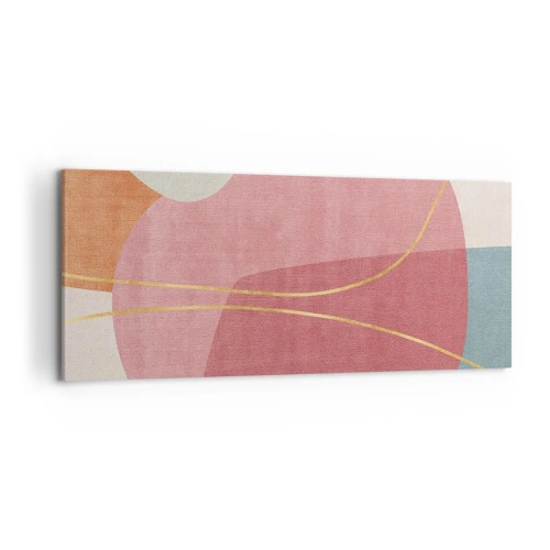 Schilderen op canvas - Pastelkleurcompositie met gouddraad - 120x50 cm