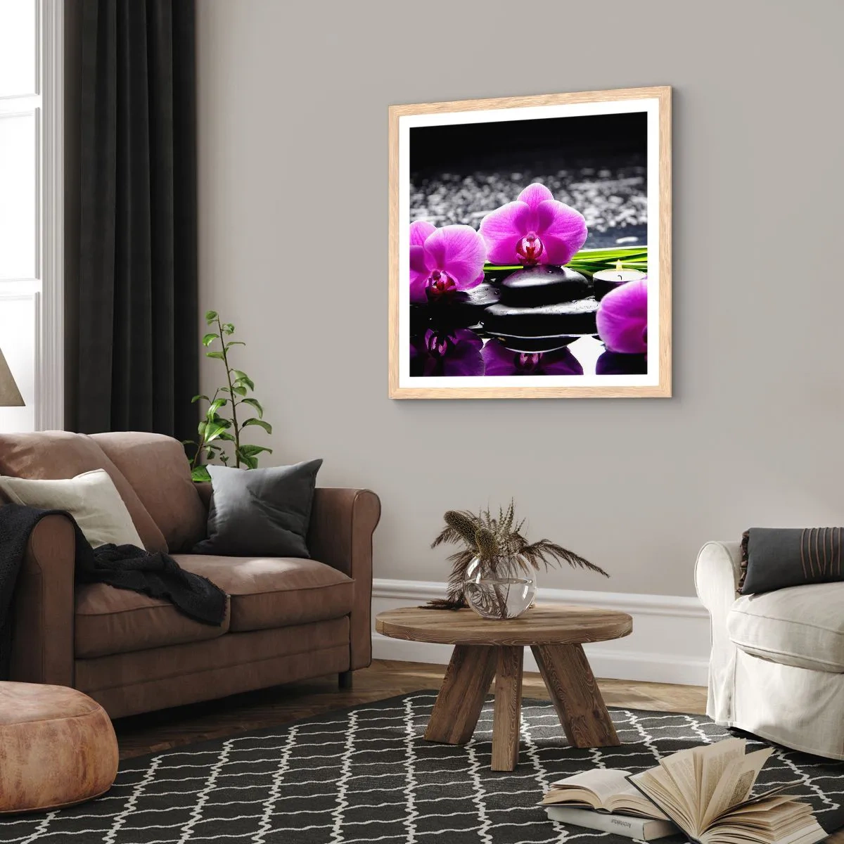 Een poster in een licht eiken lijst - Verdrinken in rust en stilte - 60x60 cm