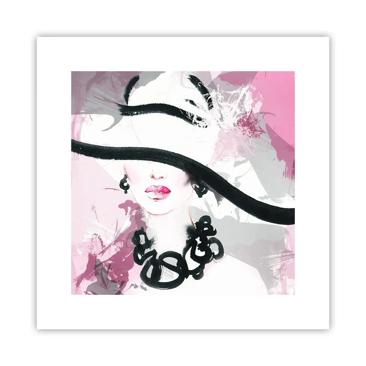 Poster - Portret van een dame in zwart en roze - 30x30 cm