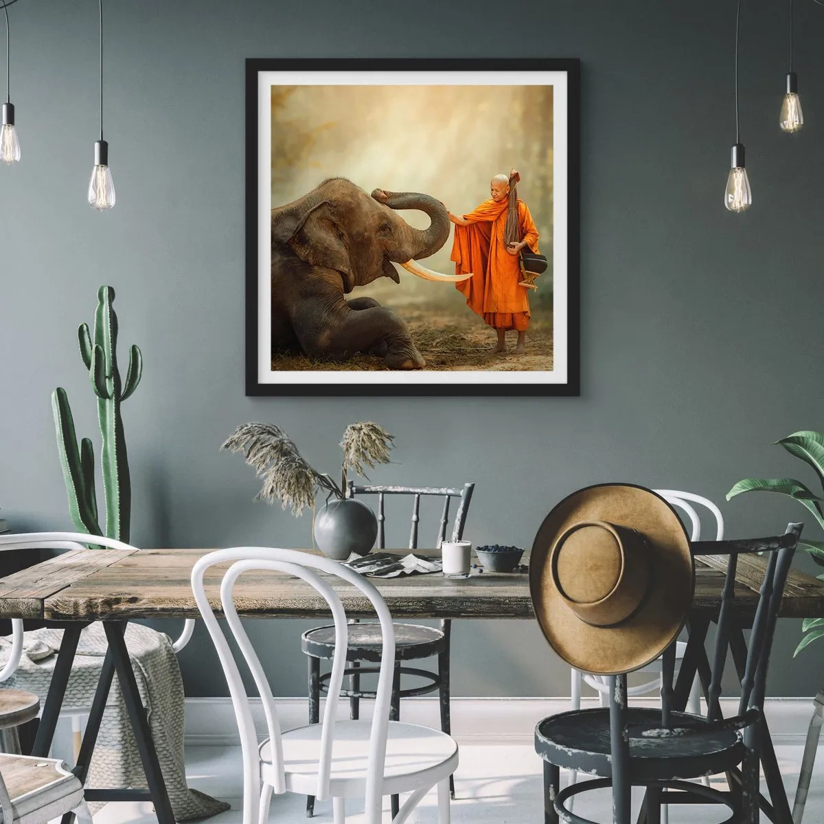 Poster in een zwarte lijst - Ontmoeting tijdens een reis - 50x50 cm