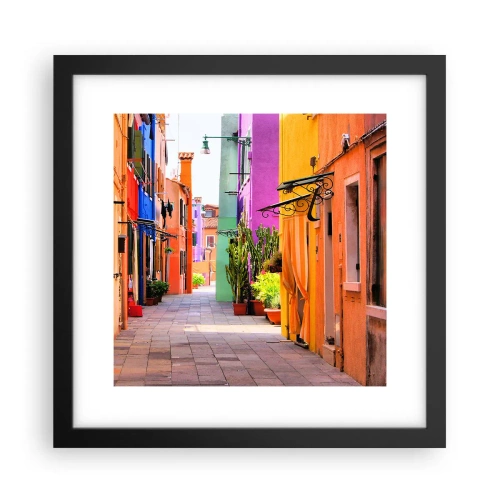 Poster in een zwarte lijst - Regenboogsteeg - 30x30 cm