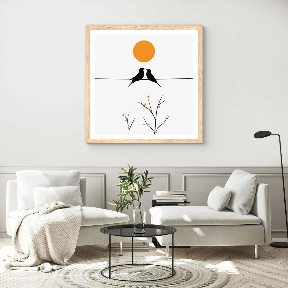 Een poster in een licht eiken lijst - Nachtegalen avond - 60x60 cm