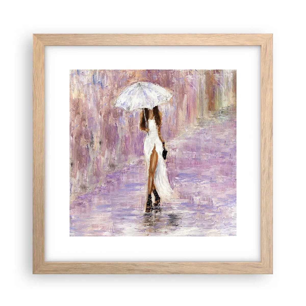 Een poster in een licht eiken lijst - In de lila regen - 30x30 cm