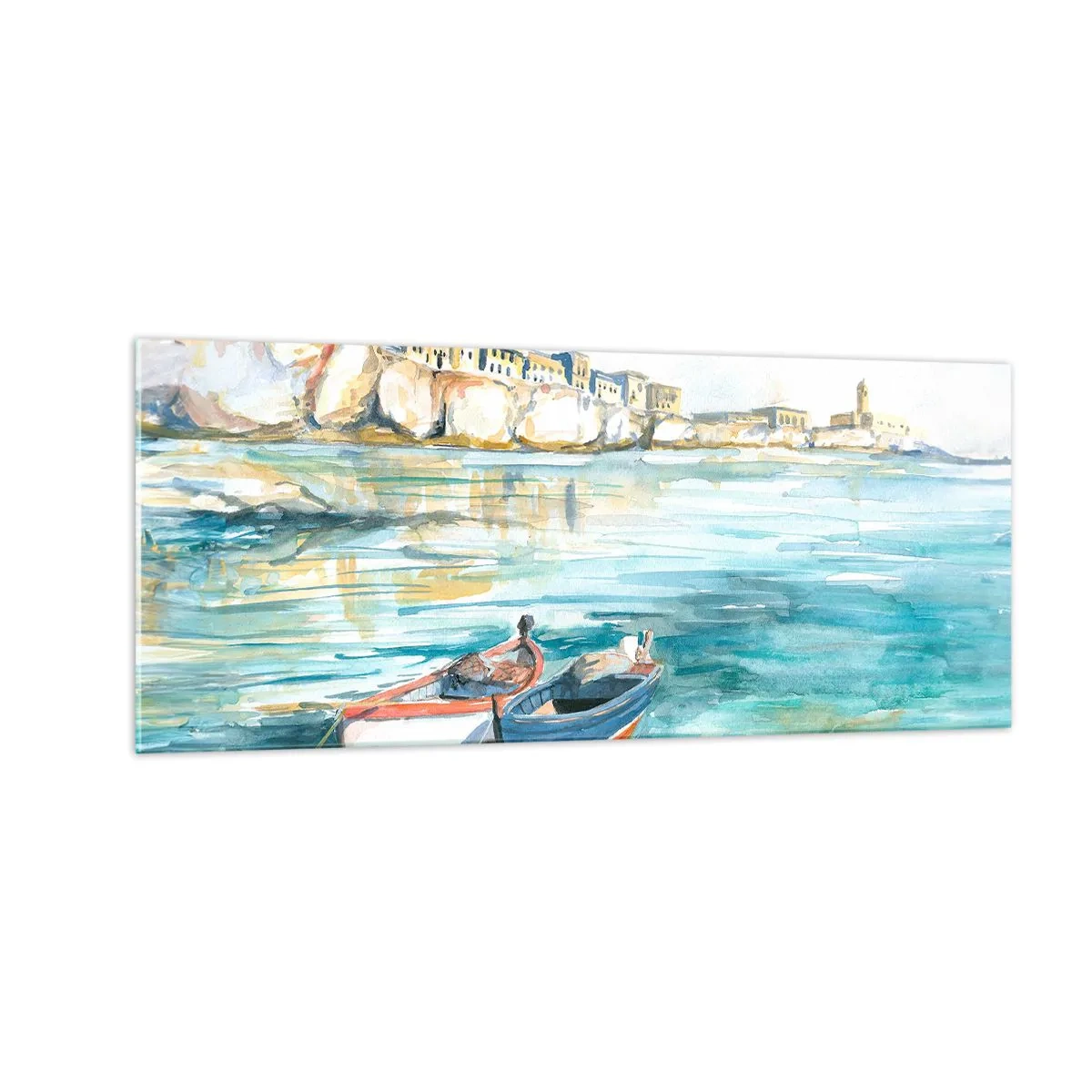 Schilderen op glas - Azuurblauw landschap - 100x40 cm