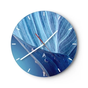 Wandklok - Klok - Close-up van een blad met waterdruppels in blauwe tinten - 30x30cm - Verborgen druppels blauw - Moderne wanddecoratie voor woonkamer, keuken en slaapkamer ARTTOR