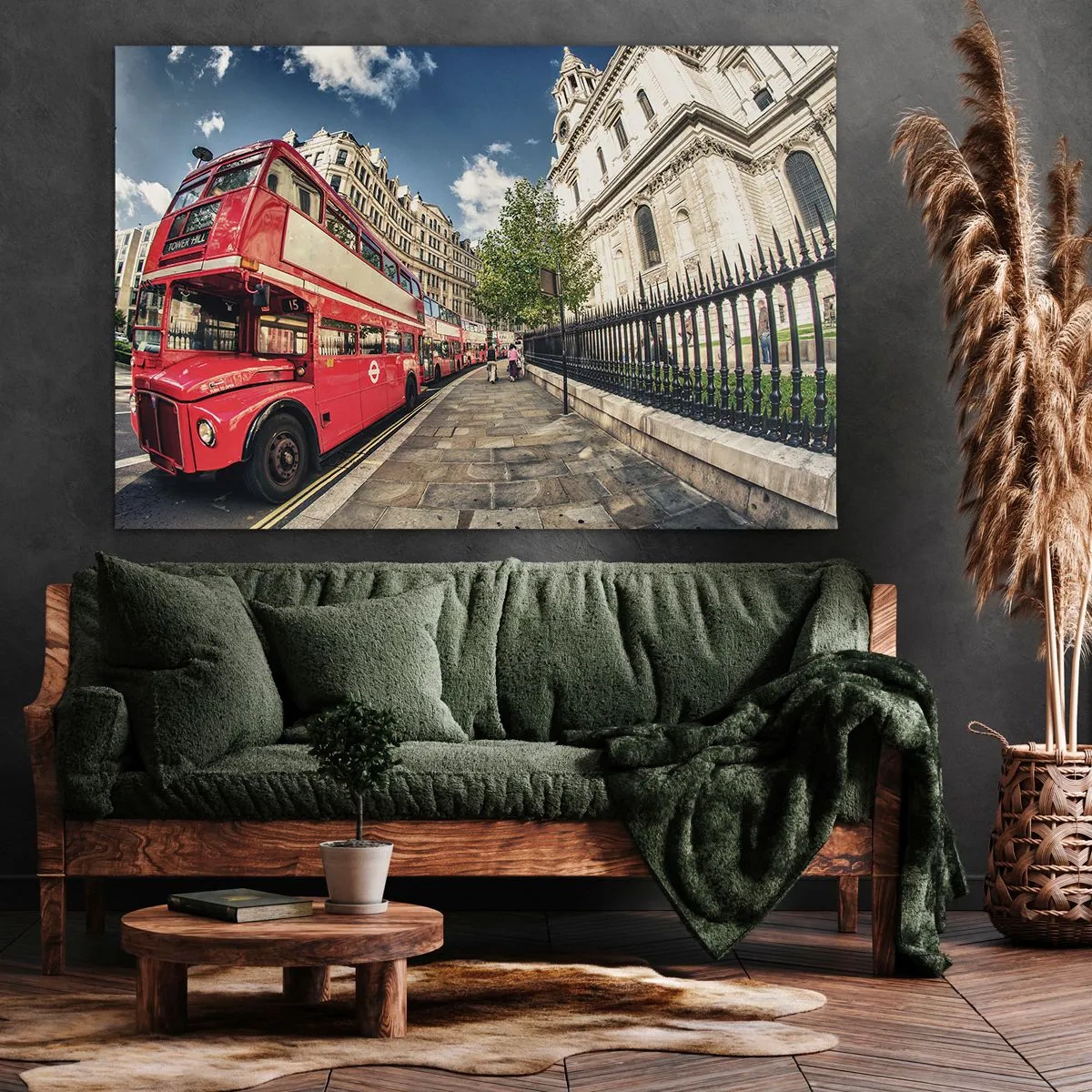 Schilderen op canvas - Londense straat in grijs en rood - 120x80 cm