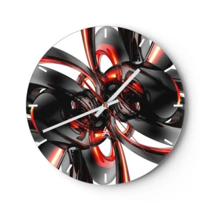Wandklok - Klok - Abstract patroon met rode en zwarte vormen - 30x30cm - Beweging in grafiet en rood - Moderne wanddecoratie voor woonkamer, keuken en slaapkamer ARTTOR