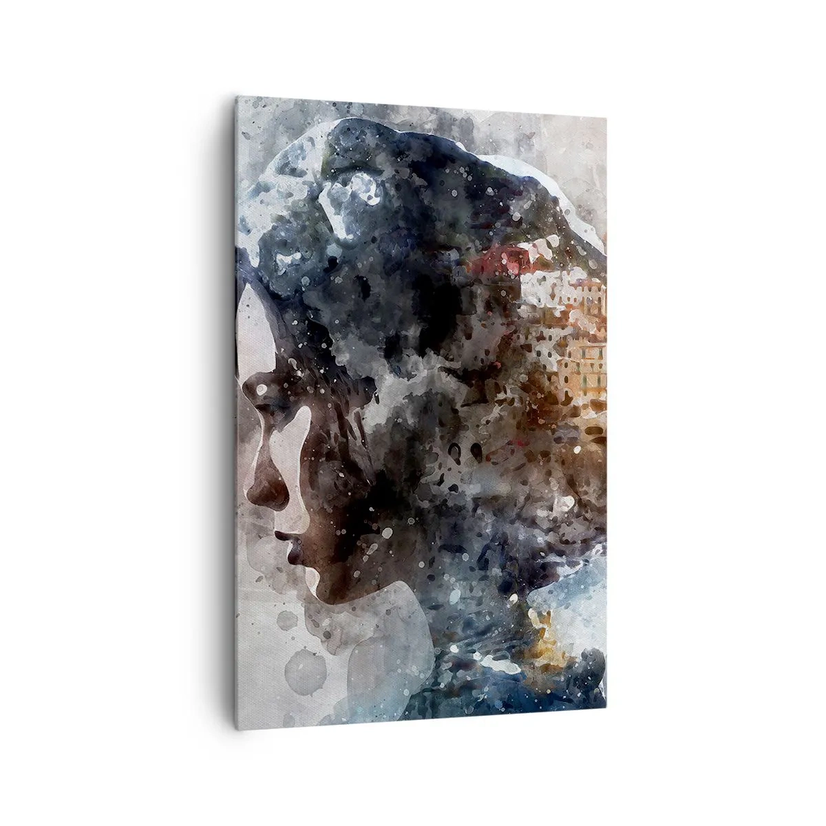 Schilderen op canvas - Een verhaal over een meisje met een stad op de achtergrond - 80x120 cm