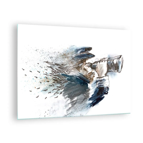 Schilderen op glas - Een man met een verrekijker in een dynamische aquarelcompositie - 70x50cm - Tien op de schaal van Beaufort! - Moderne wanddecoratie voor woonkamer en slaapkamer ARTTOR