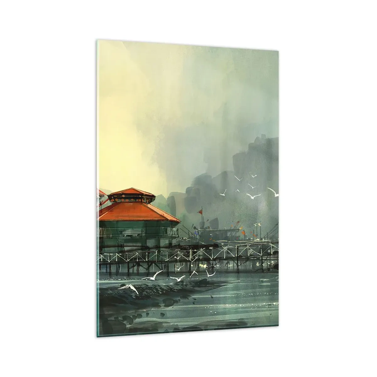 Schilderen op glas - Een zonnige dag in de haven - 80x120 cm