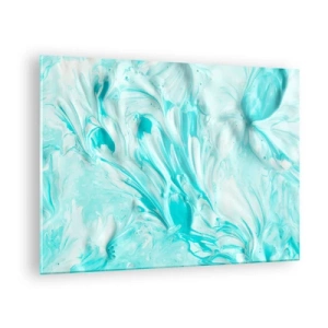 Schilderen op glas - Abstracte blauwe en witte patronen die lijken op golfbeweging - 70x50cm - Voor altijd samen - Moderne wanddecoratie voor woonkamer en slaapkamer ARTTOR