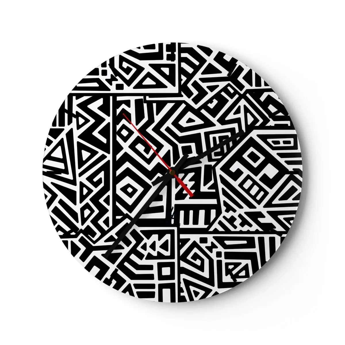 Wandklok - Klok - Zwart-witcompositie van geometrische patronen - 30x30cm - Pre-Columbiaanse compositie - Moderne wanddecoratie voor woonkamer, keuken en slaapkamer ARTTOR