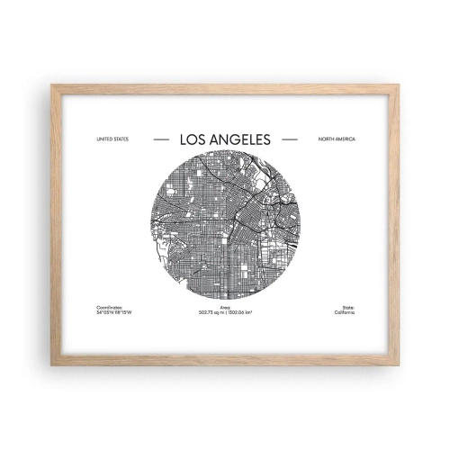 Een poster in een licht eiken lijst - Anatomie van Los Angeles - 50x40 cm