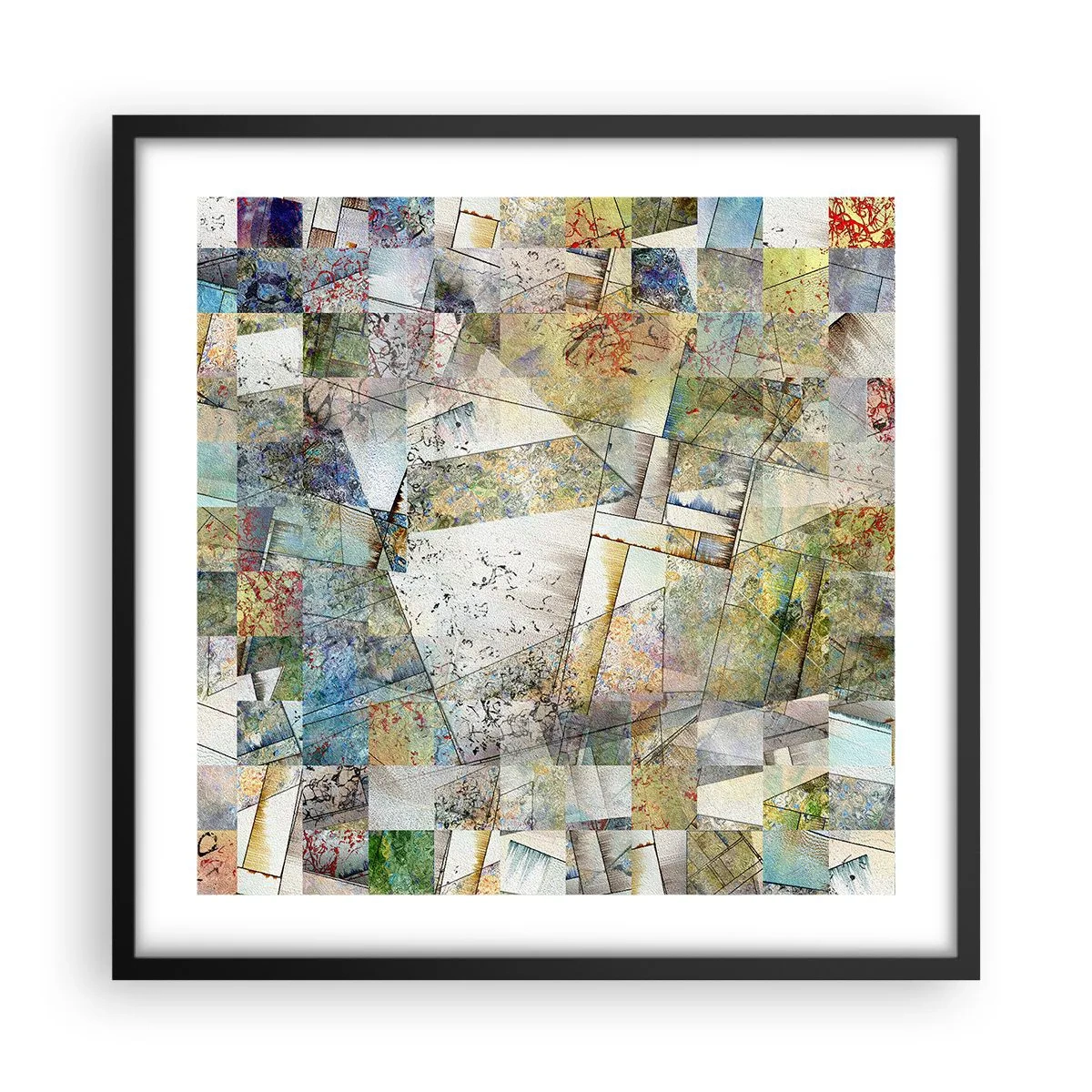 Poster in een zwarte lijst - Geometrische schuifeling - 50x50 cm