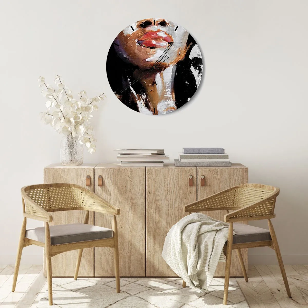 Wandklok - Klok - Fragment van een vrouwengezicht in een expressieve schildertechniek - 30x30cm - Trots zonder vooroordelen - Moderne wanddecoratie voor woonkamer, keuken en slaapkamer ARTTOR