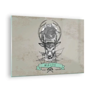 Schilderen op glas - Geometrische tekening van een hert met het opschrift Wild Life - 70x50cm - Sint Hubertus visie - Moderne wanddecoratie voor woonkamer en slaapkamer ARTTOR
