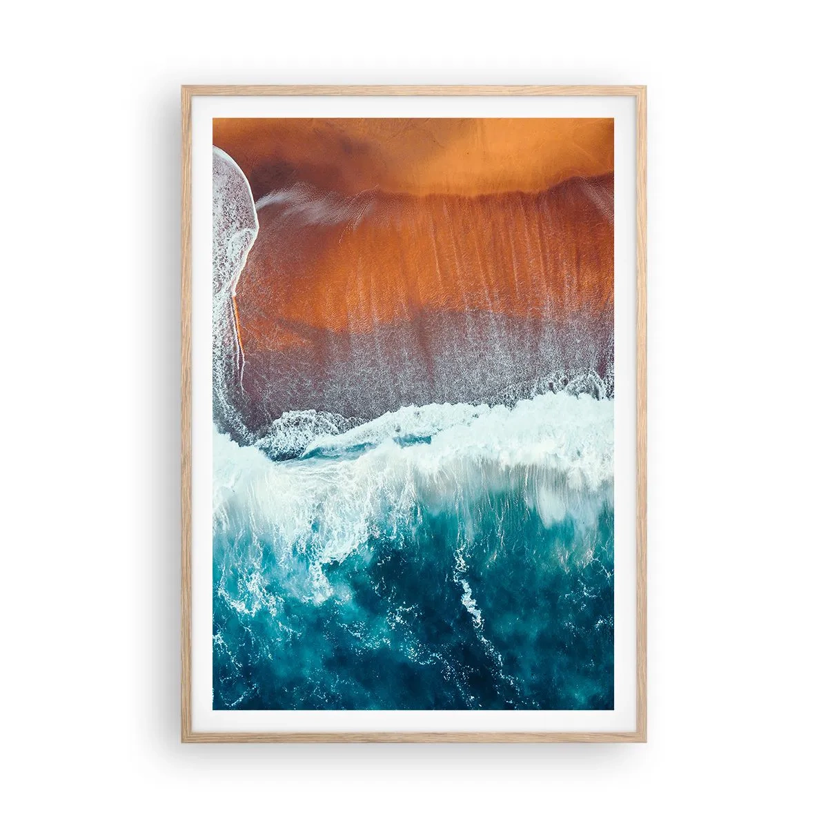 Een poster in een licht eiken lijst - Aanraking van de oceaan - 70x100 cm