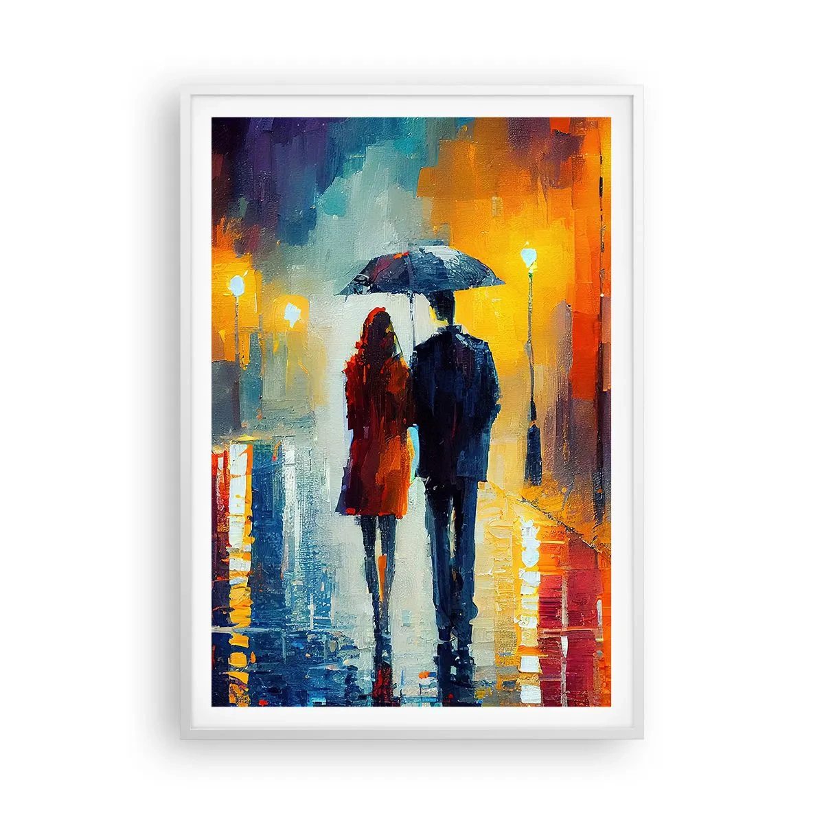 Poster in een witte lijst - Samen – een kleurrijke nacht - 70x100 cm