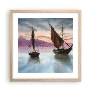 Een poster in een licht eiken lijst - Avond in de haven - 40x40 cm
