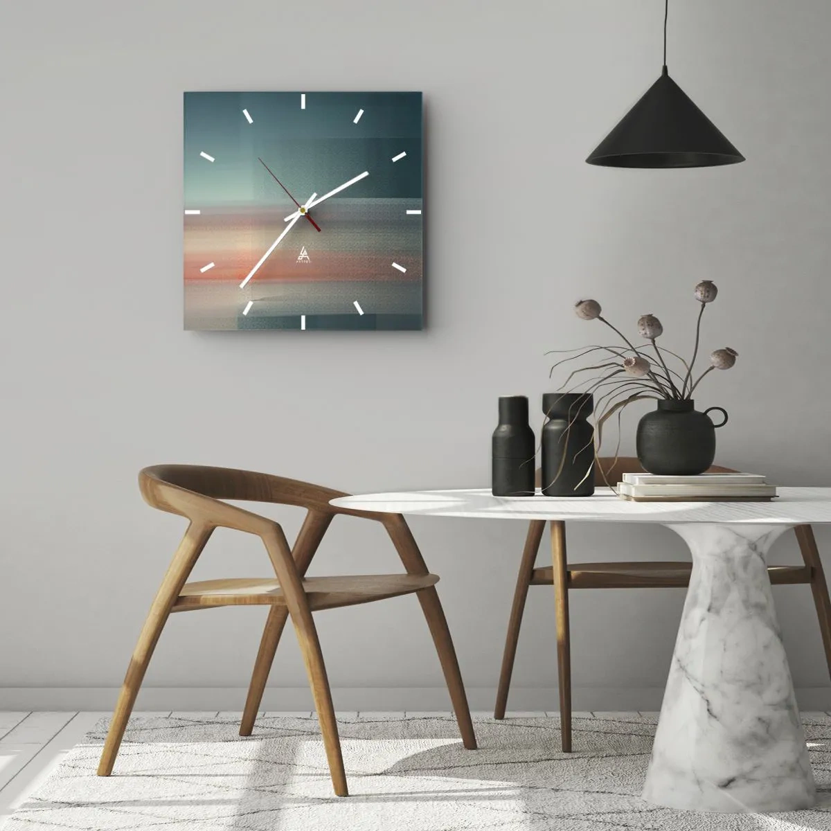 Wandklok - Klok - Abstractie: golven van licht - 30x30 cm